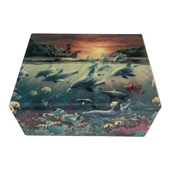 Vintage Other - Vintage Cedar Dolphin Reef Wooden Keepsake Box Panama City Beach Florida Souveni